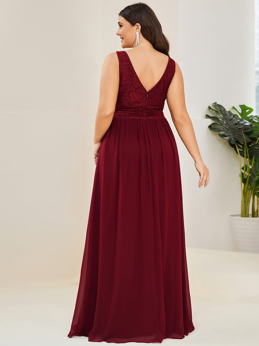 Plus Size Sleeveless Empire Waist V-Neck Chiffon Evening Dress #color_Burgundy