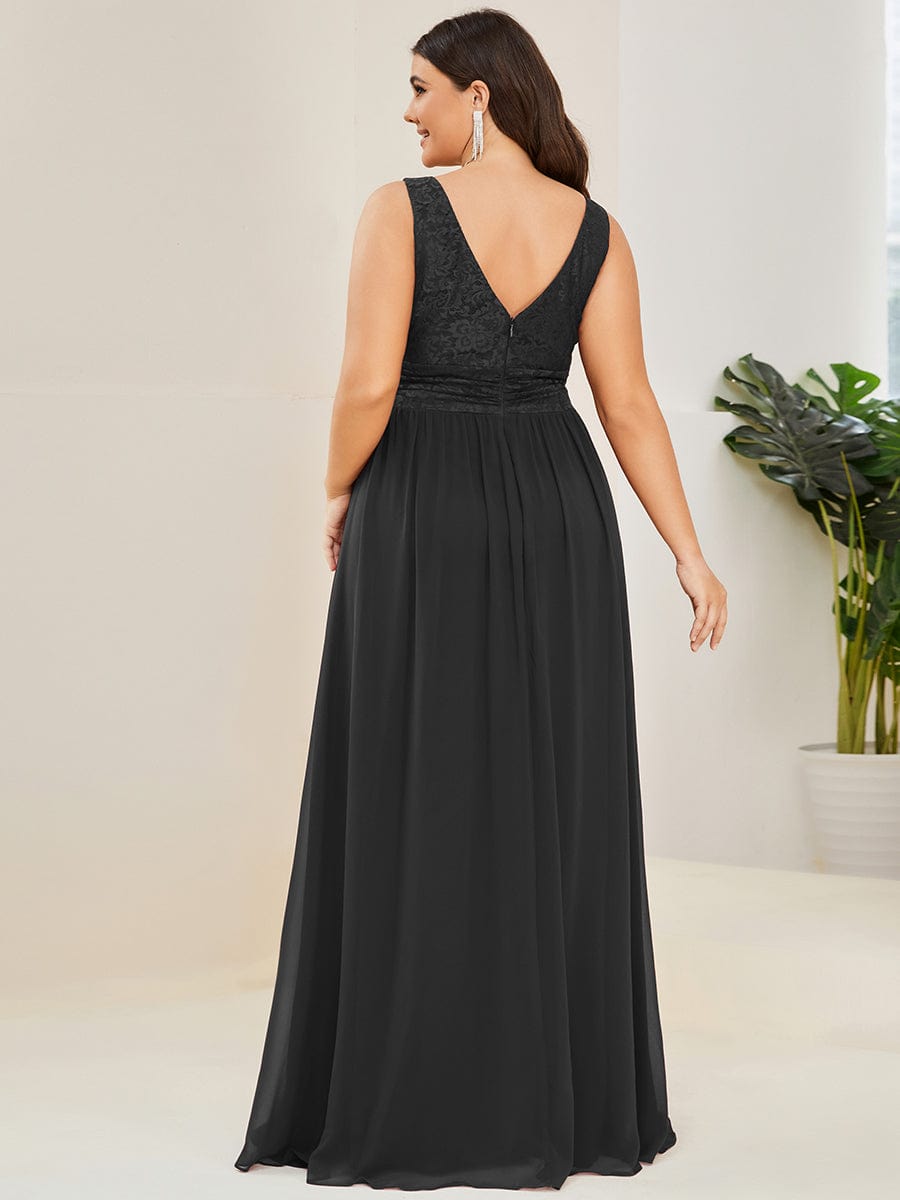 Plus Size Sleeveless Empire Waist V-Neck Chiffon Evening Dress #color_Black