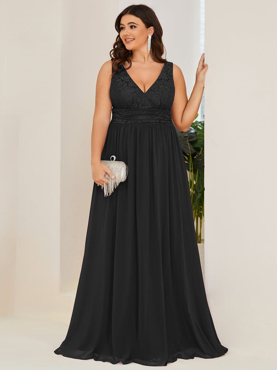 Lace Sleeveless V-Neck Empire Waist Chiffon Formal Evening Dress