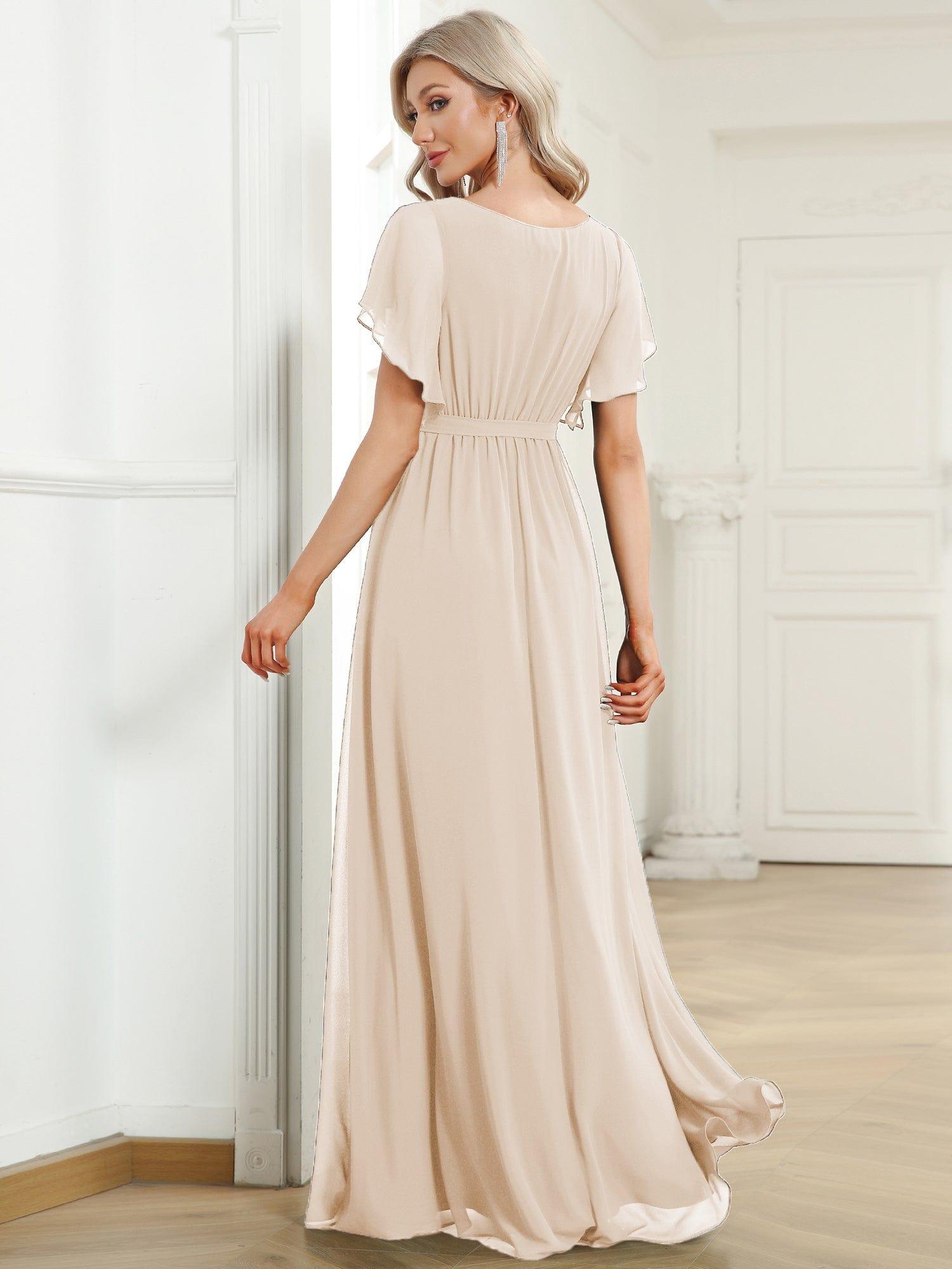 Custom Size Tie-Waist Pleated A-line Evening Dress #color_Blush