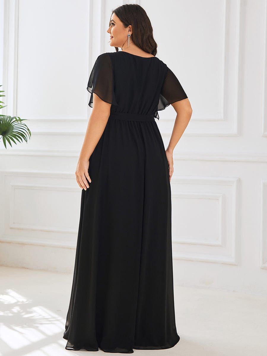 Custom Size Tie-Waist Pleated A-line Evening Dress #color_Black