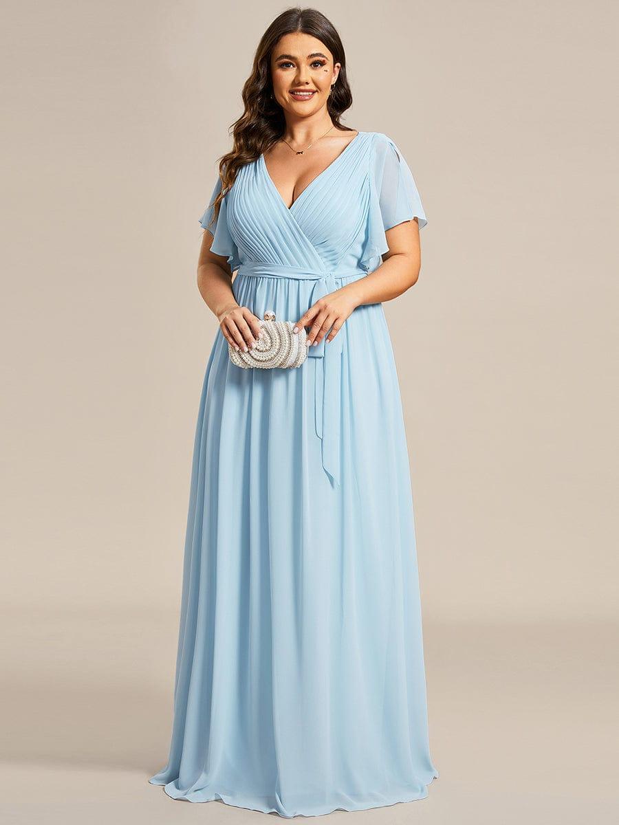 Custom Size Tie-Waist Pleated A-line Evening Dress #color_Sky Blue