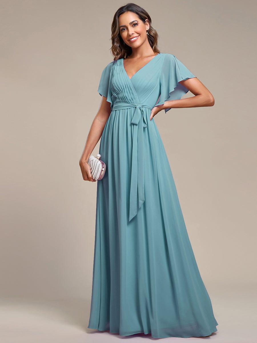 Custom Size Tie-Waist Pleated A-line Evening Dress #color_Light Teal