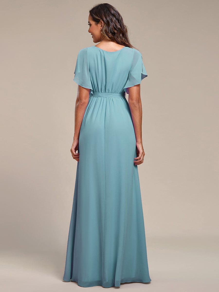 Custom Size Tie-Waist Pleated A-line Evening Dress #color_Light Teal