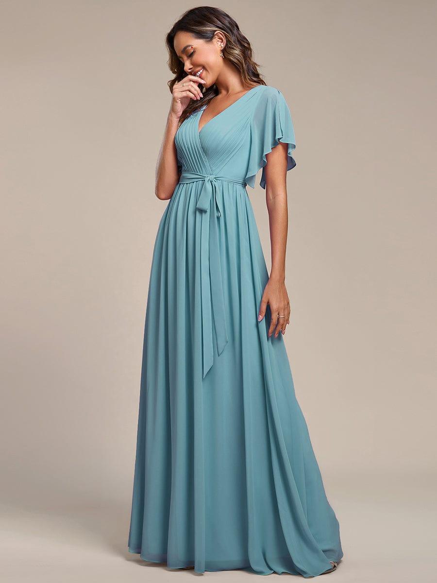 Custom Size Tie-Waist Pleated A-line Evening Dress #color_Light Teal