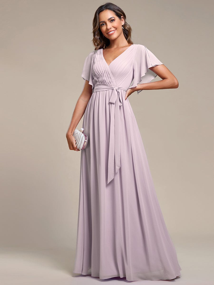 Custom Size Tie-Waist Pleated A-line Evening Dress #color_Lilac