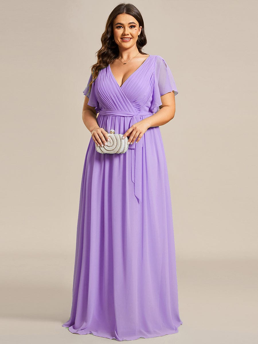 Custom Size Tie-Waist Pleated A-line Evening Dress #color_Lavender