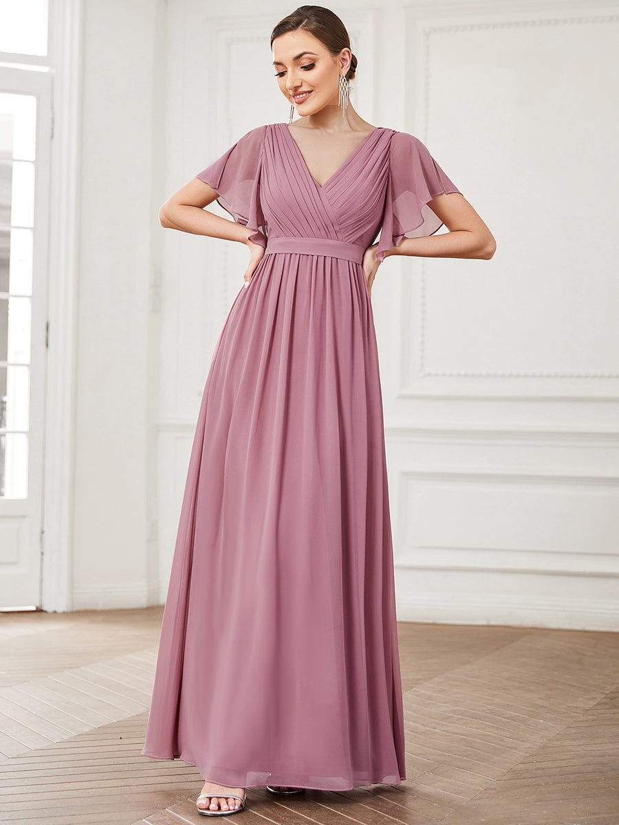 A-Line Pleated Chiffon Tie-Waist Evening Dress #color_Purple Orchid