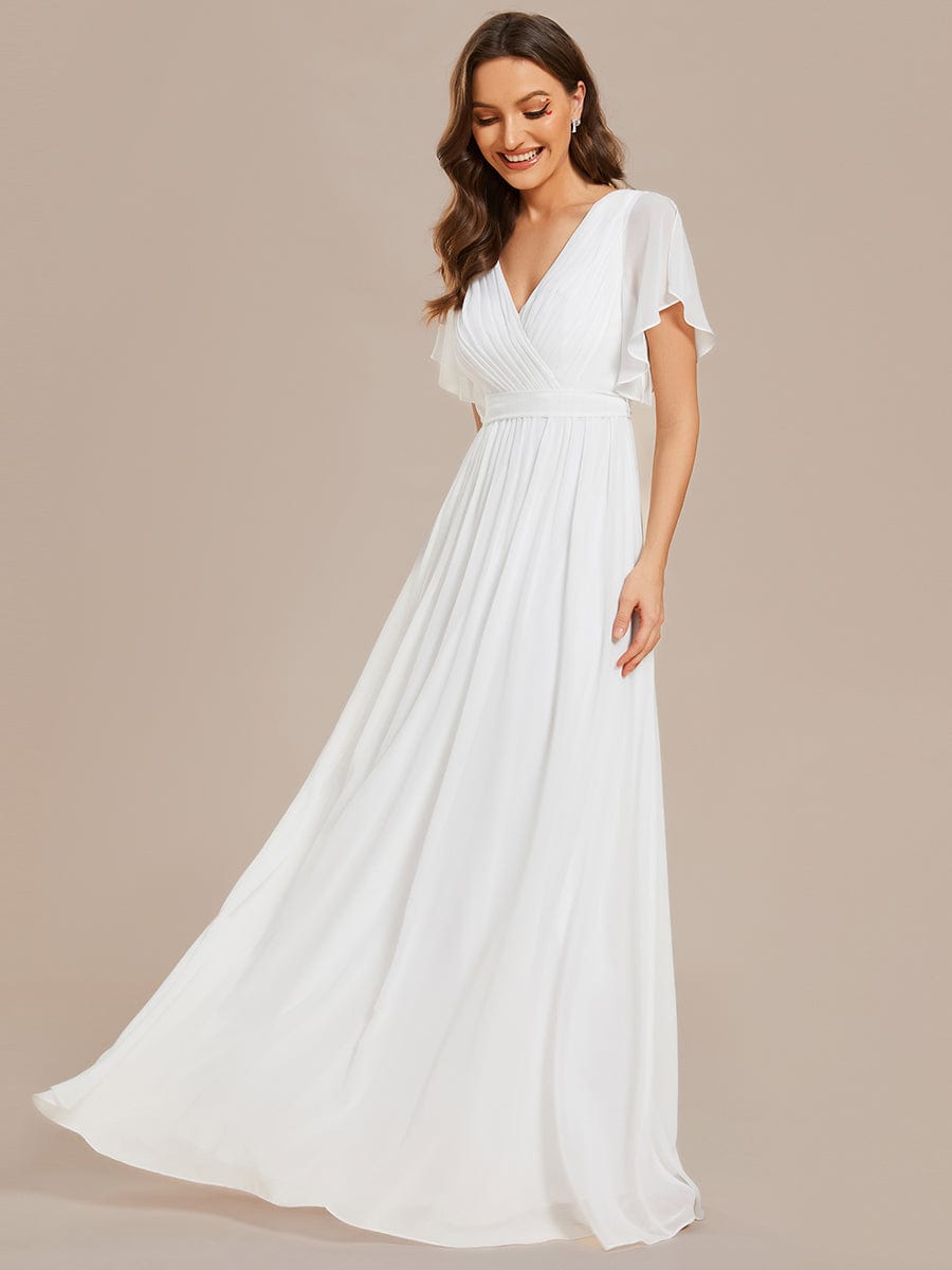 A-Line Pleated Chiffon Tie-Waist Evening Dress #color_White