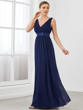 Sleeveless Satin Waist Chiffon A-Line Evening Dress