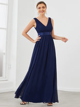 Sleeveless Satin Waist Chiffon A-Line Evening Dress #color_Navy Blue 