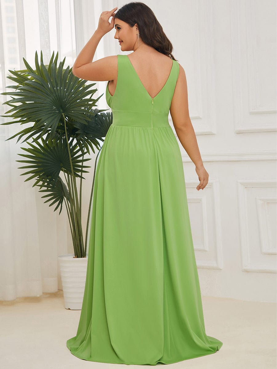 Custom Size Deep V-Neck Empire Waist Sleeveless Simple Evening Dress #color_Avocado Green