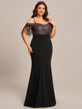 Plus Size Fringed Short Sleeve Evening Dress with Spaghetti Straps