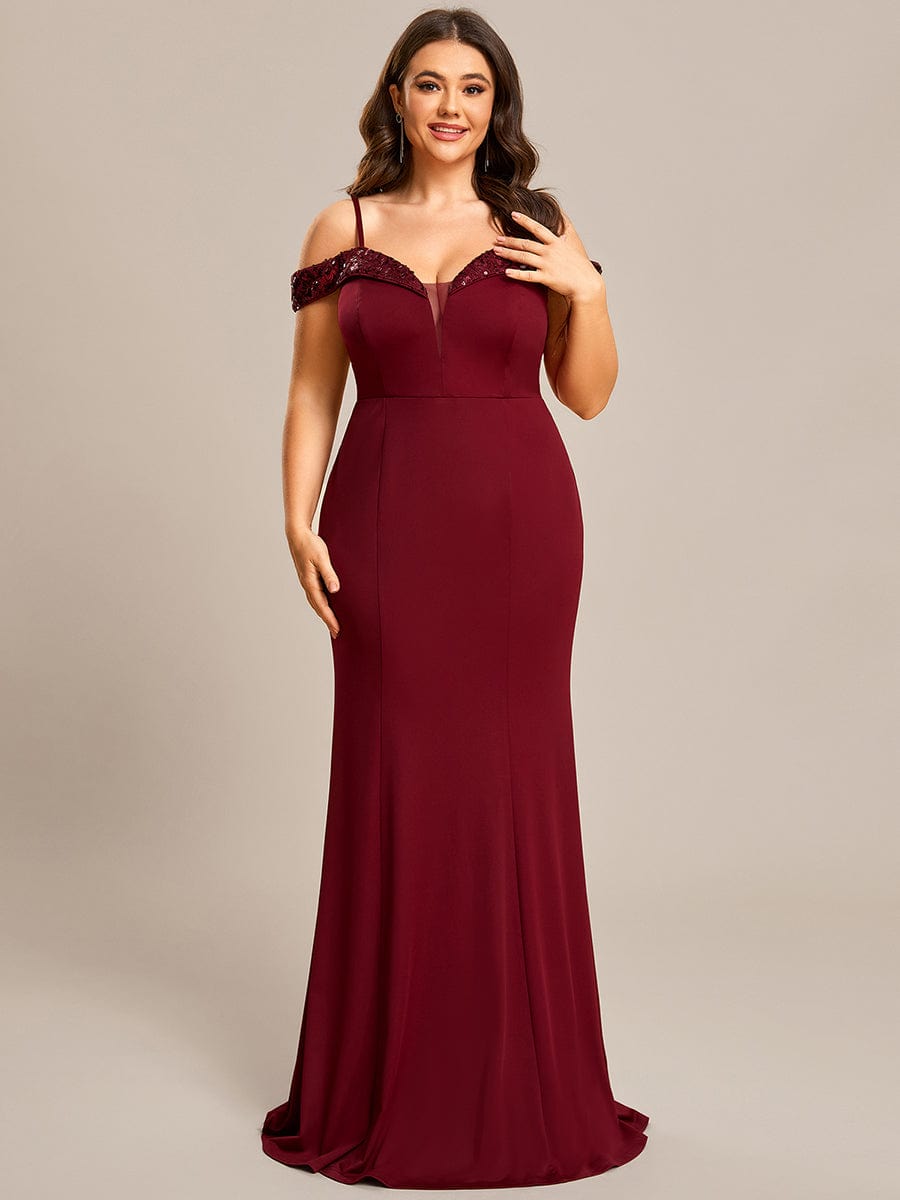 Stylish Plus Size Bodycon Deep V-Neck Sequin Evening Dress #color_Burgundy