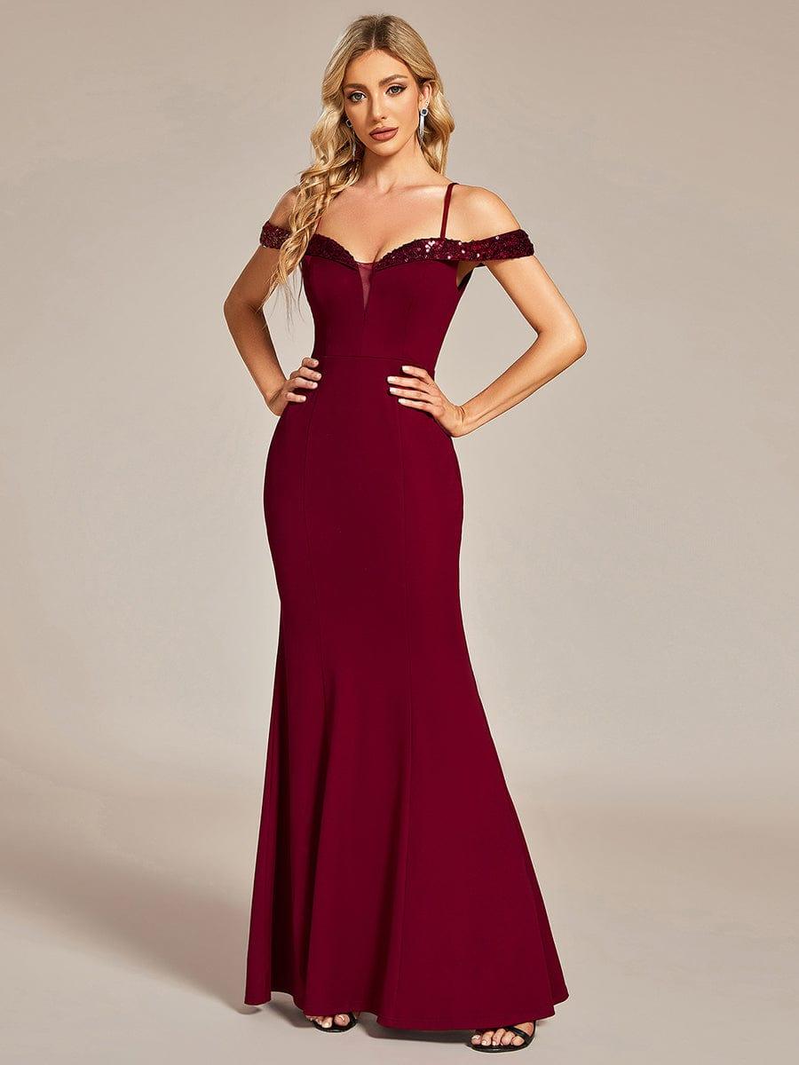 Elegant Sequin Bodycon Evening Dress with Spaghetti Straps #color_Burgundy