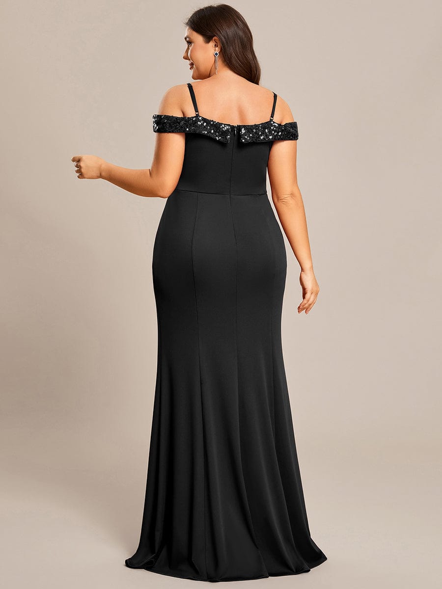 Stylish Plus Size Bodycon Deep V-Neck Sequin Evening Dress #color_Black