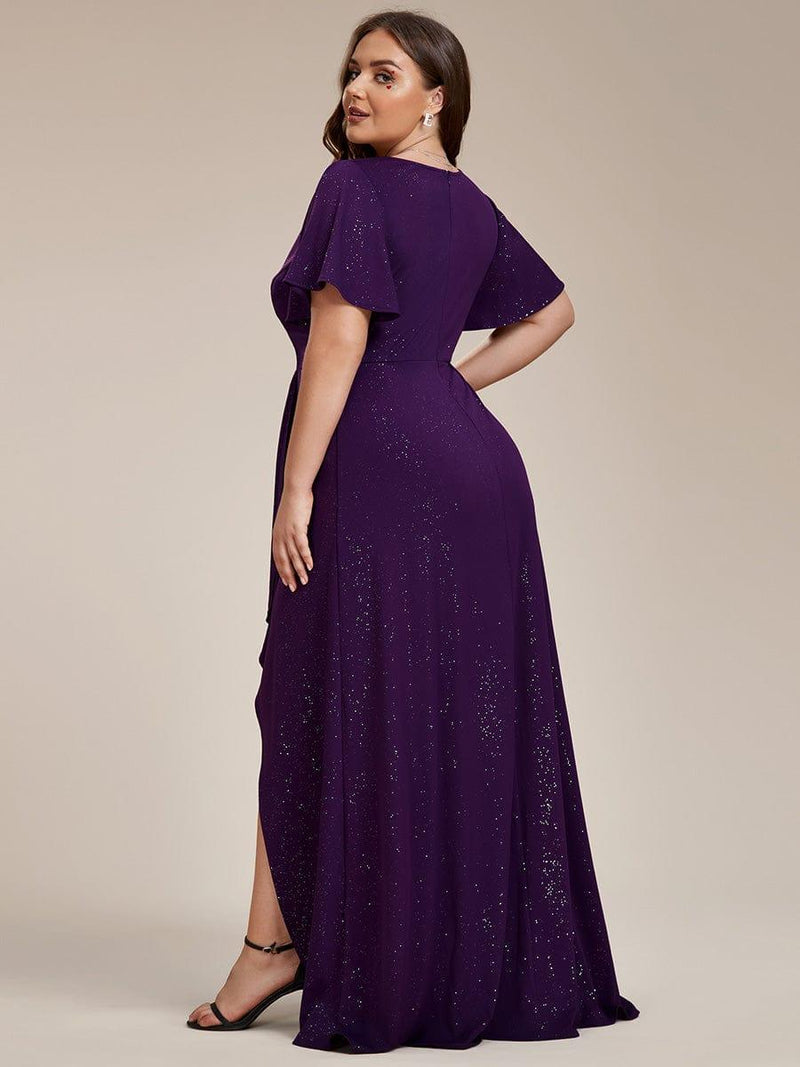2026 Sparkly and Shine Plus Size High-Low A-Line Front Slit Evening