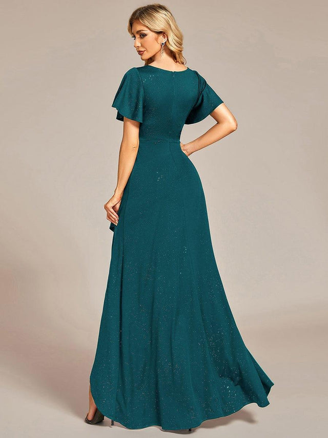 Beautiful Long A-line V-neck Glitter Beading Evening Dresses With Slit