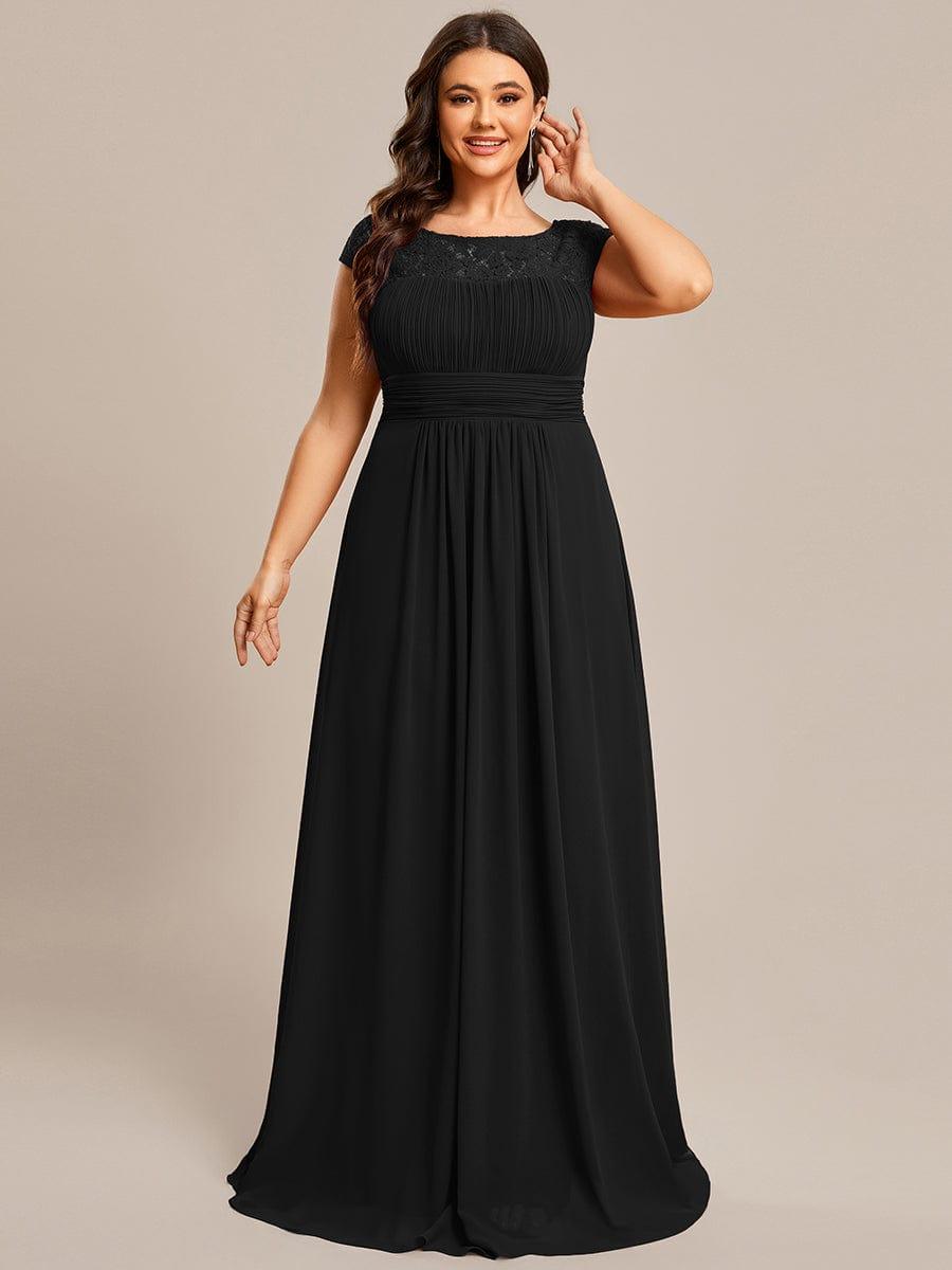 Plus Size Empire Waist Lace Bodice Evening Dress #Color_Black