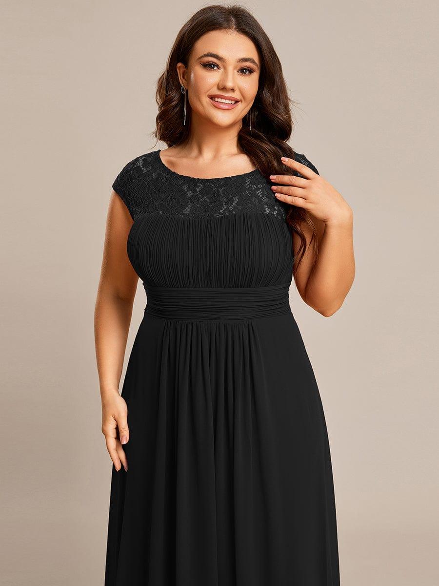 Plus Size Empire Waist Lace Bodice Evening Dress #Color_Black