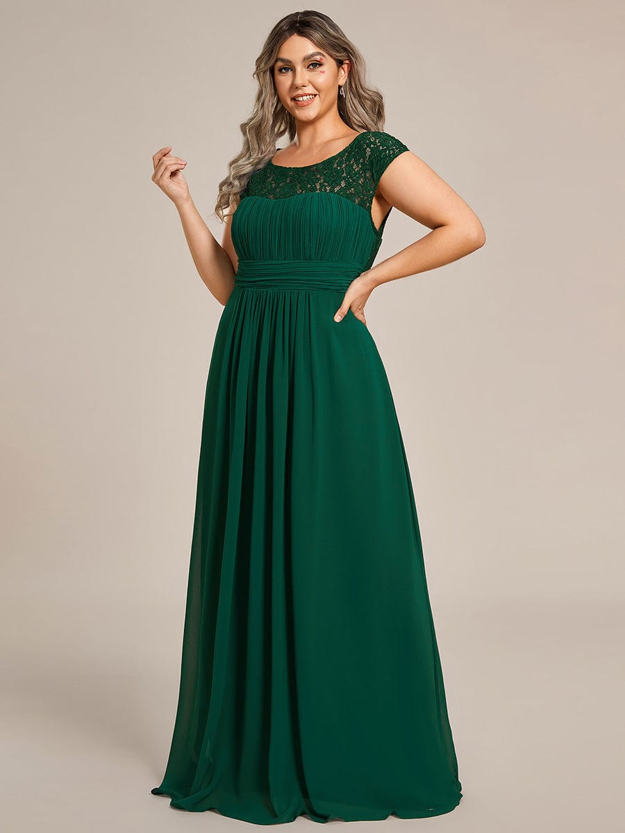 Plus Size Empire Waist Lace Bodice Evening Dress #Color_Dark Green