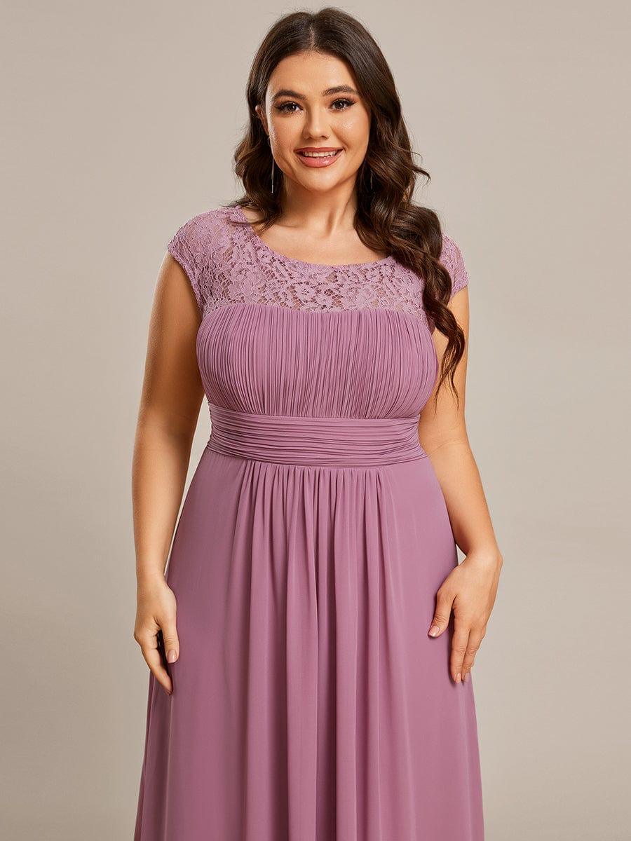 Plus Size Empire Waist Lace Bodice Evening Dress #Color_Purple Orchid