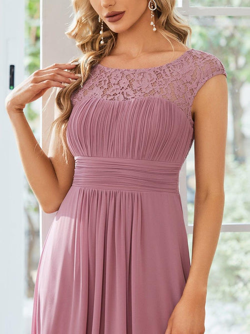 Fashion Chiffon Lace Solid Color Evening Maxi Dress