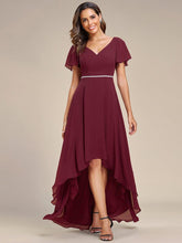 Flowy High-low Chiffon Ruffle Sleeves Bridesmaid Dress #Color_Burgundy