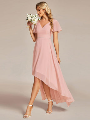 Flowy High-low Chiffon Ruffle Sleeves Bridesmaid Dress