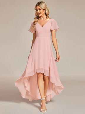 Flowy High-low Chiffon Ruffle Sleeves Bridesmaid Dress