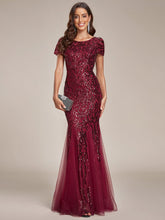 Luxurious Sequin Bodycon Round Neckline Mermaid Evening Dress #color_Burgundy