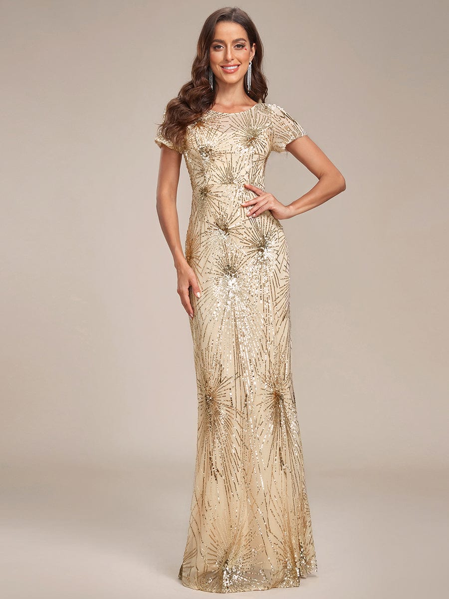 Fireworks Embroidered Sequins Backless Bodycon Evening Dress #color_Gold
