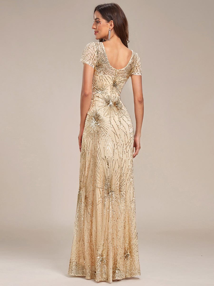 Fireworks Embroidered Sequins Backless Bodycon Evening Dress #color_Gold