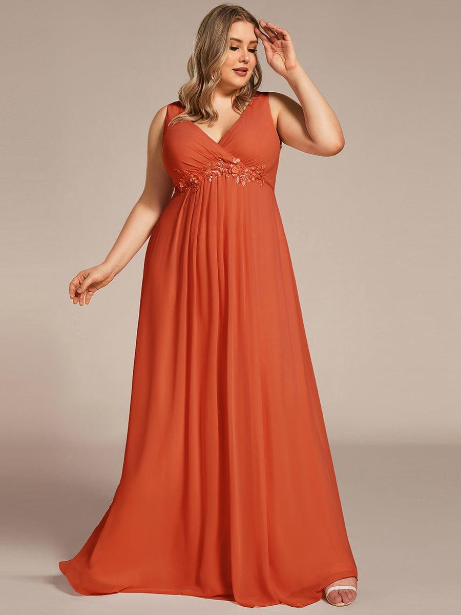 Plus Size Floral Applique Sleeveless Chiffon Formal Evening Dress #color_Burnt Orange