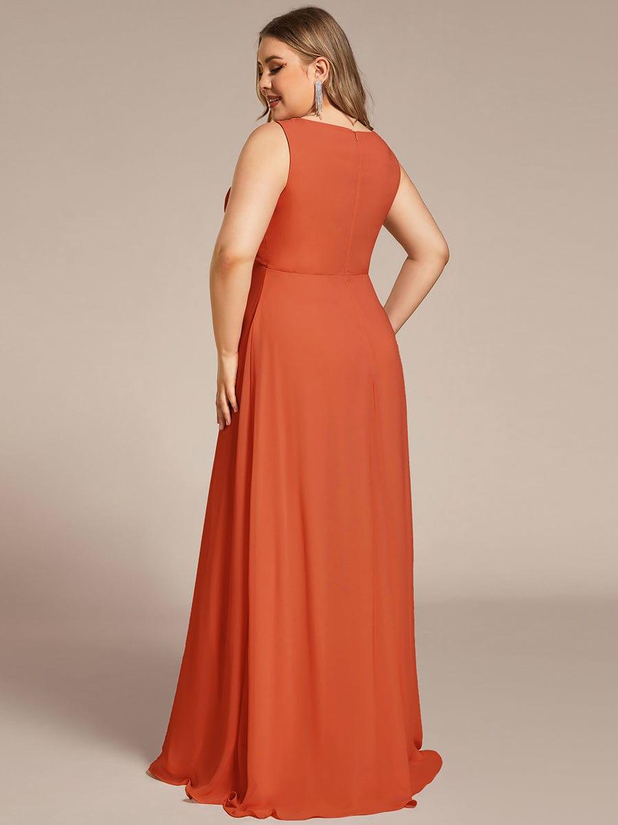 Floral Applique Sleeveless Chiffon Long Formal Evening Dress #color_Burnt Orange