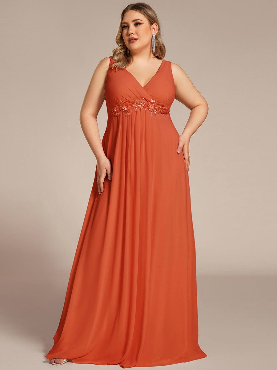 Plus Size Floral Applique Sleeveless Chiffon Formal Evening Dress #color_Burnt Orange