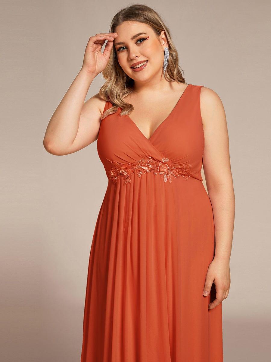 Floral Applique Sleeveless Chiffon Long Formal Evening Dress #color_Burnt Orange