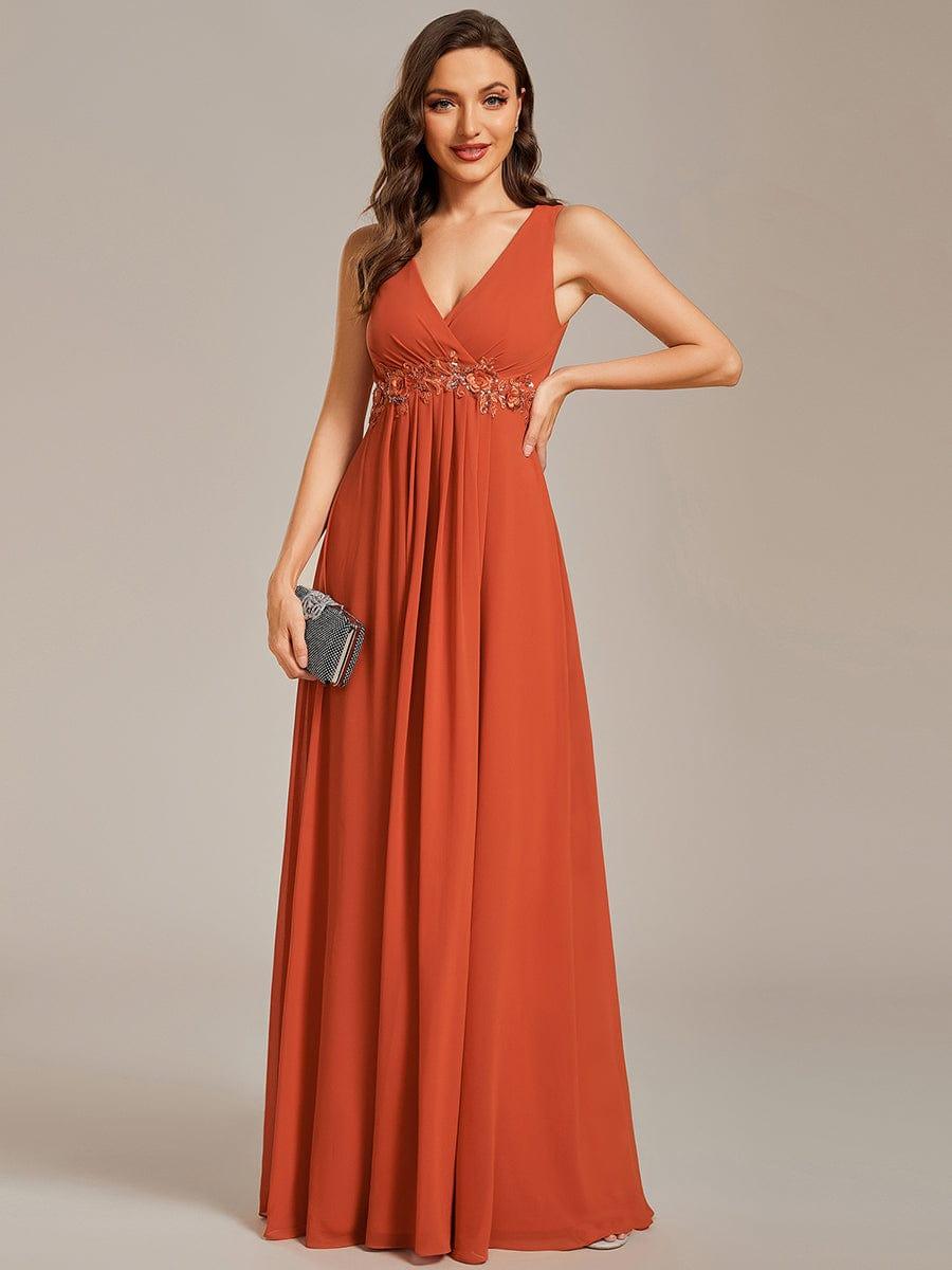Floral Applique Sleeveless Chiffon Long Formal Evening Dress #color_Burnt Orange