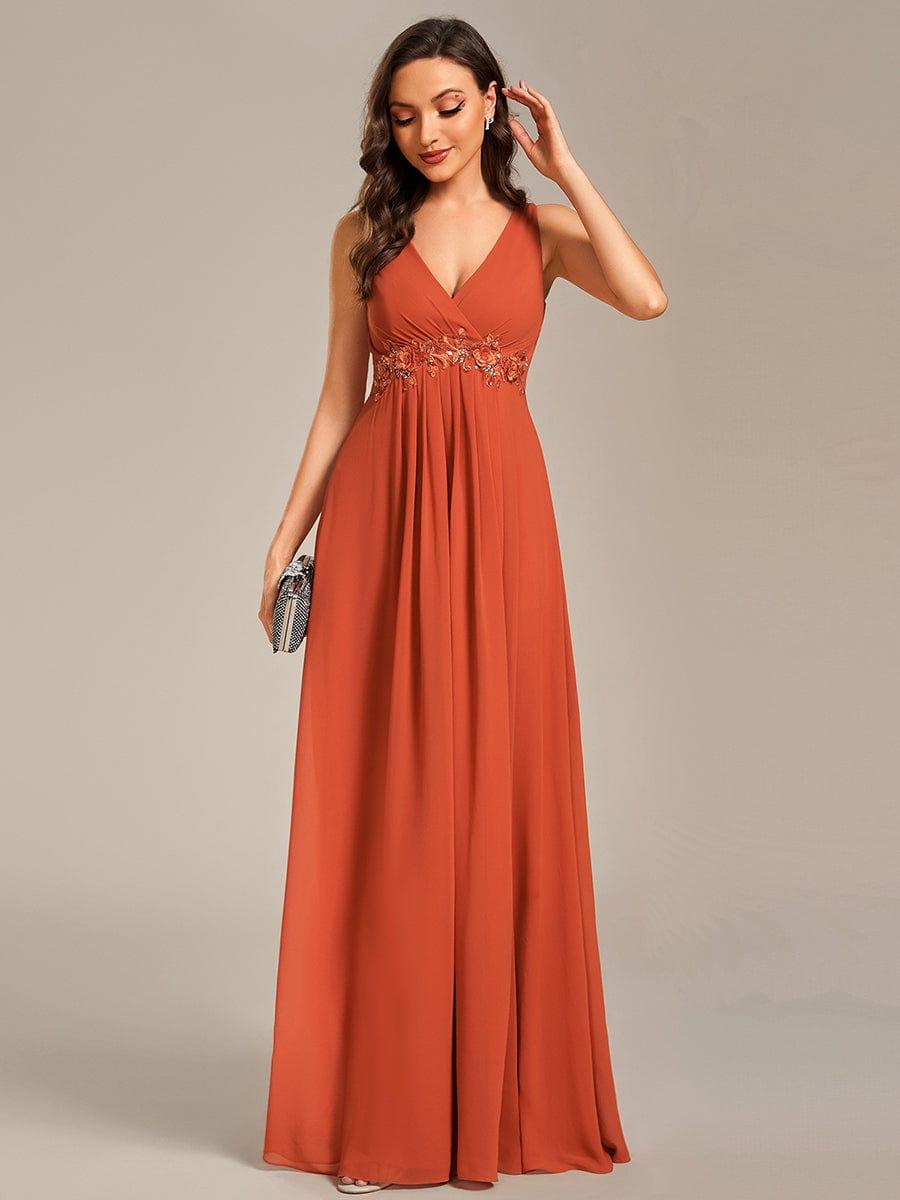 Floral Applique Sleeveless Chiffon Long Formal Evening Dress #color_Burnt Orange