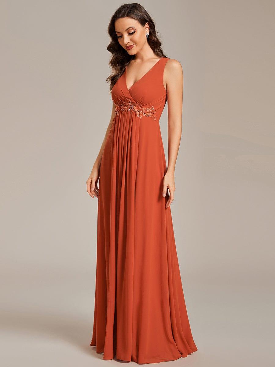Floral Applique Sleeveless Chiffon Long Formal Evening Dress #color_Burnt Orange