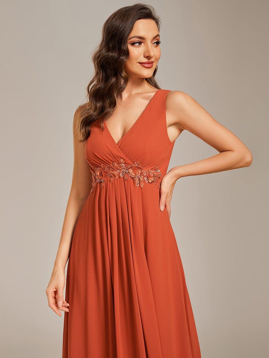 Floral Applique Sleeveless Chiffon Long Formal Evening Dress #color_Burnt Orange