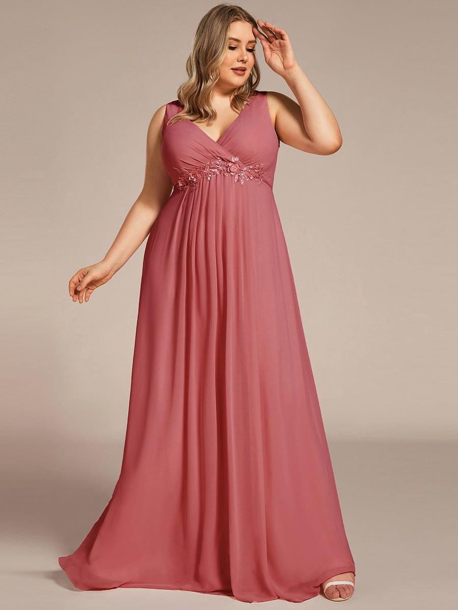 Floral Applique Sleeveless Chiffon Long Formal Evening Dress #color_Cameo Brown
