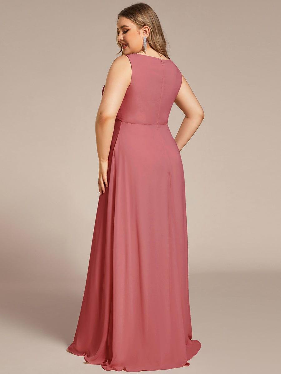 Floral Applique Sleeveless Chiffon Long Formal Evening Dress #color_Cameo Brown