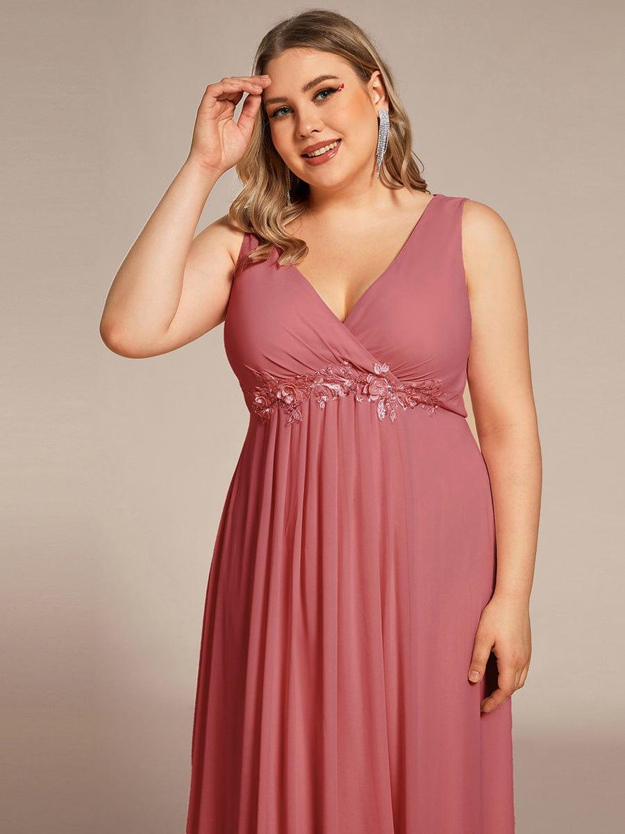 Floral Applique Sleeveless Chiffon Long Formal Evening Dress #color_Cameo Brown