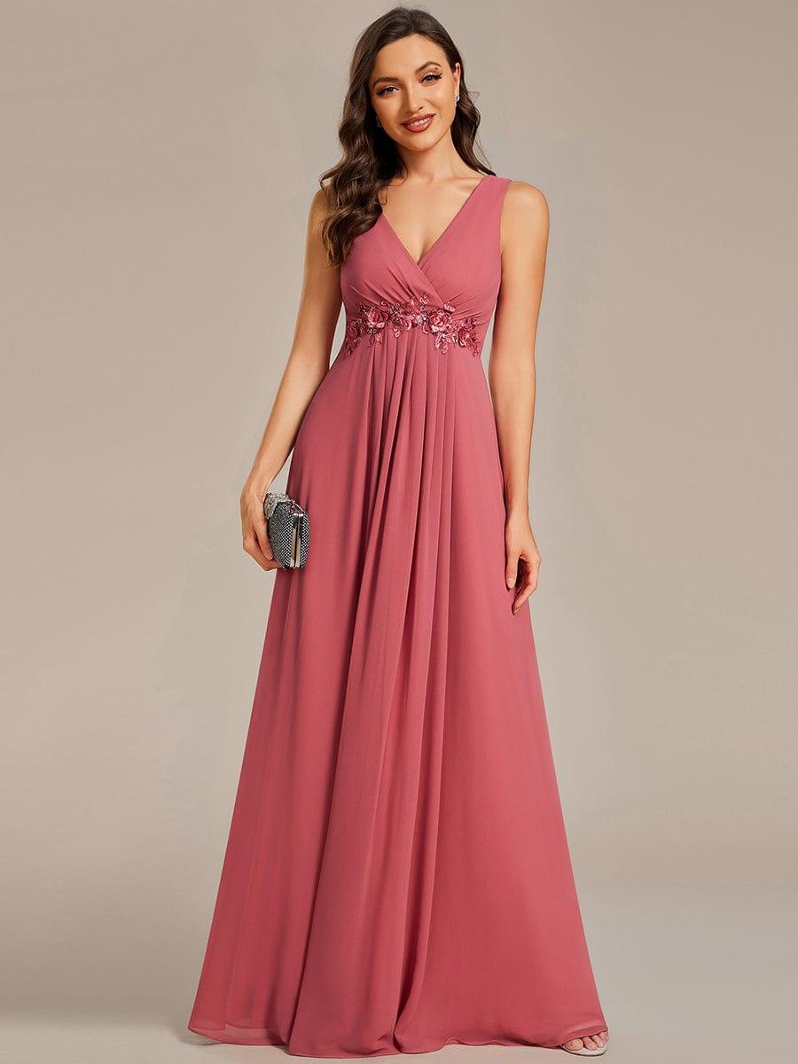 Floral Applique Sleeveless Chiffon Long Formal Evening Dress #color_Cameo Brown