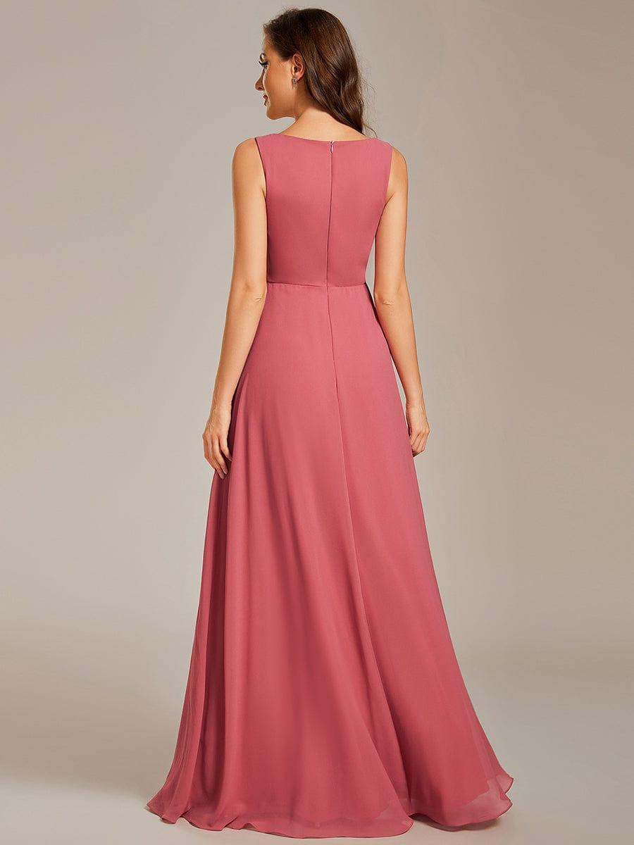 Floral Applique Sleeveless Chiffon Long Formal Evening Dress #color_Cameo Brown