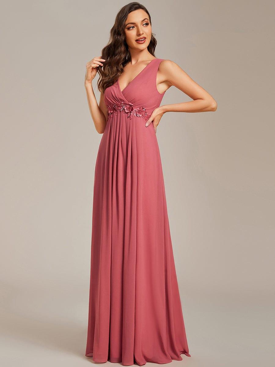 Floral Applique Sleeveless Chiffon Long Formal Evening Dress #color_Cameo Brown