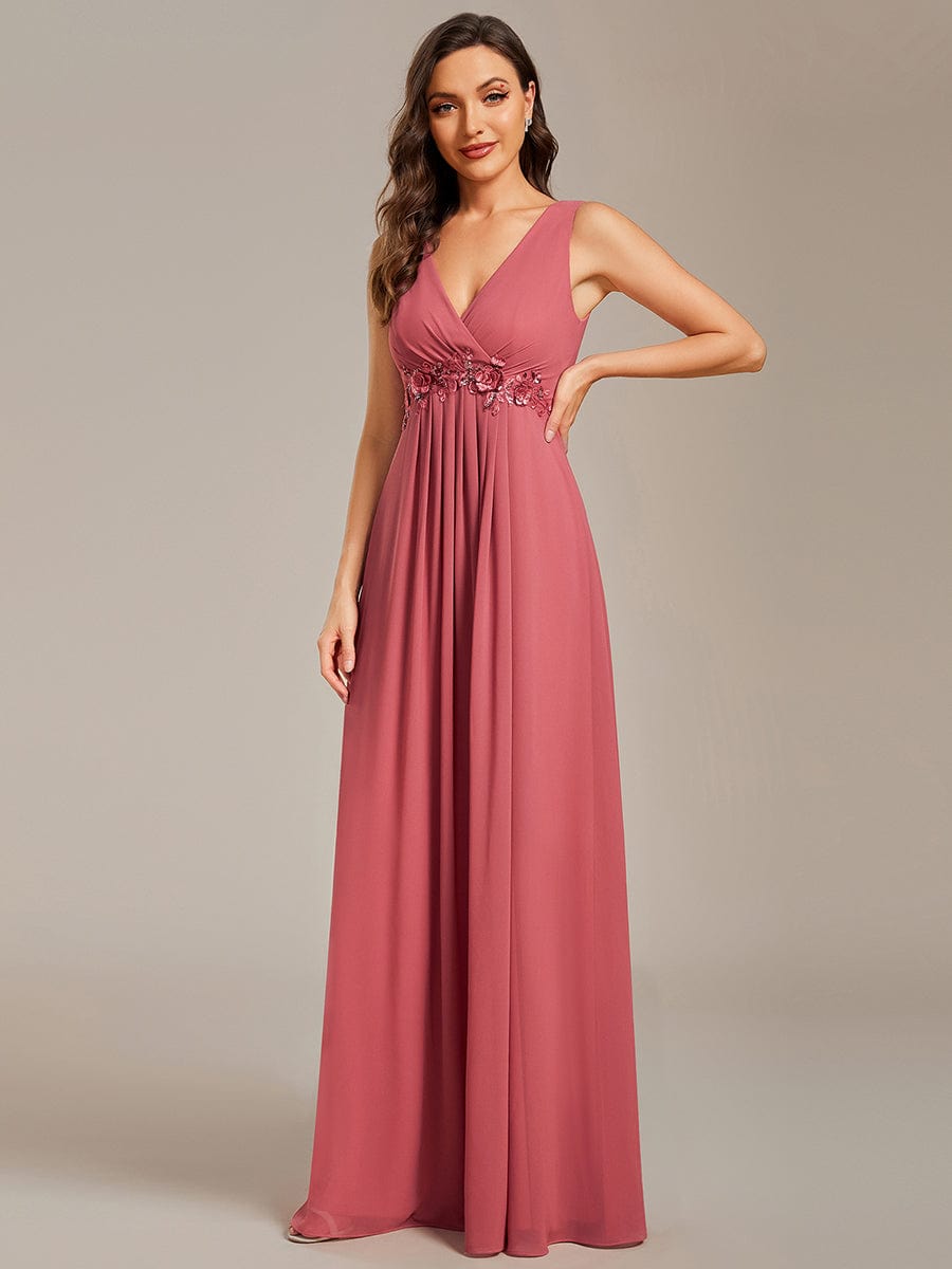 Floral Applique Sleeveless Chiffon Long Formal Evening Dress #color_Cameo Brown