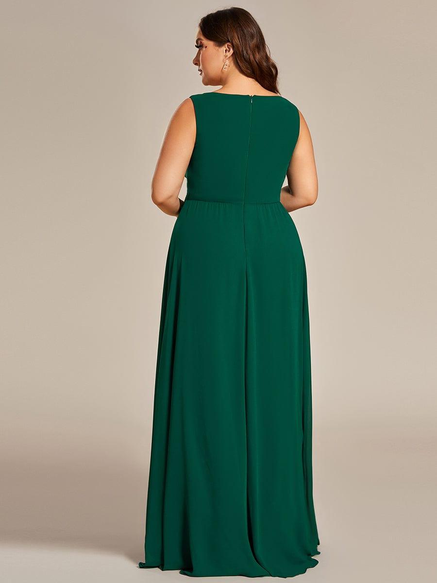 Floral Applique Sleeveless Chiffon Long Formal Evening Dress #color_Dark Green