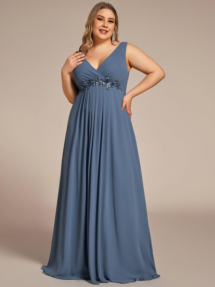 Plus Size Floral Applique Sleeveless Chiffon Formal Evening Dress #color_Dusty Blue